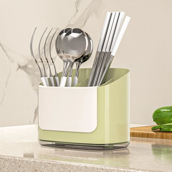 Plastic Kitchen Utensil Storage Organizer 17x11x14cm, Multifunctional Chopsticks Knife Fork Spoon Holder with Drainage, Clear or Light Green