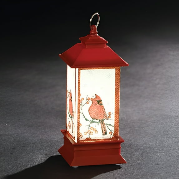 Plastic LED Square Lantern with Cardinals Ornament QGM23531