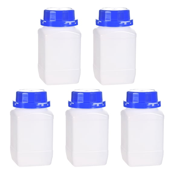 Plastic Lab Chemical Reagent Bottle, 500ml/ 16.9 oz Wide Mouth Sample Sealing Liquid/Solid Storage Bottles, Blue 5 pcs
