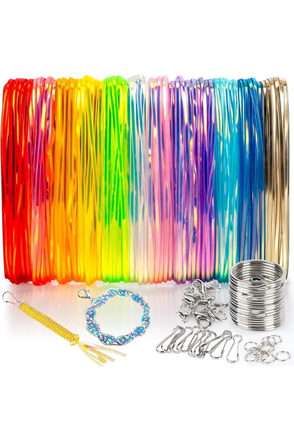 Plastic Lanyard String Kit - Lanyard Making Kit with 12 Laser Colors,Plastic String Lacing Cord for Bracelet Making,Making Weaving for Keychain Crafts,Strings Lacing Cord Bracelet
