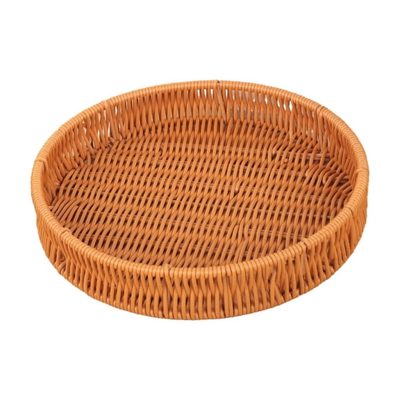 Plastic Large Serving Tray, Plastic Imitation Rattan Round Fruit/Bread Serving Basket, Extra Large Decorative Ottoman Tray for Living Room, Coffee Table, Breakfast(S)