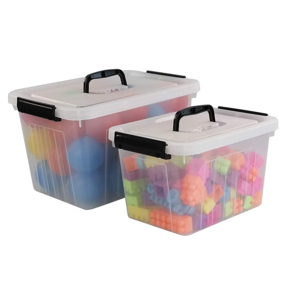 Plastic Latching Storage Bins With Handles, Clear, 2 Size Options