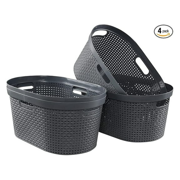 Plastic Laundry Basket 4 Pack - 40L Large Clothes Hamper with Handles - Durable Storage Bins for Bedroom, Bathroom, College Dorm & More