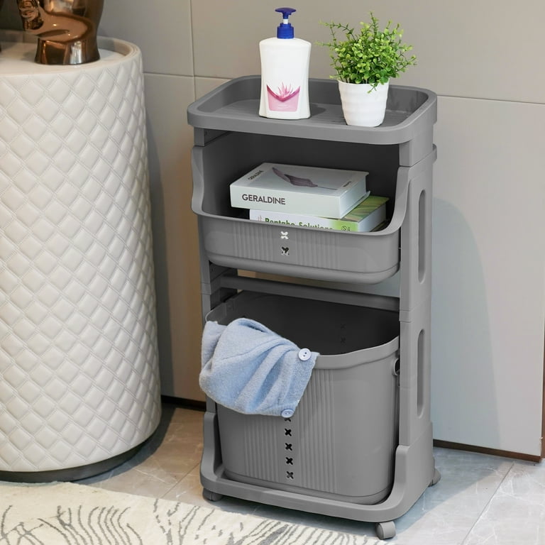 Plastic Laundry Basket Hamper 2 Tier Storage Sorter Hampers with