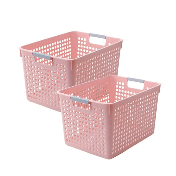 Plastic Laundry Basket with Silvery Handle - 12.20x8.66x7.00in Ventilated Storage Bin for Family/Dorm Clothes, Toys Organizer, Lightweight Durable Laundry Hamper (2-Pack 1.32lb)