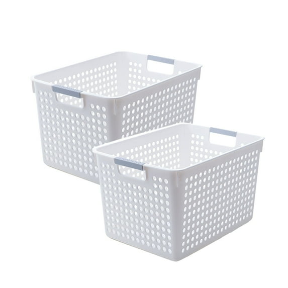 Plastic Laundry Basket with Silvery Handle - 12.20x8.66x7.00in Ventilated Storage Bin for Family/Dorm Clothes, Toys Organizer, Lightweight Durable Laundry Hamper (2-Pack 1.32lb)
