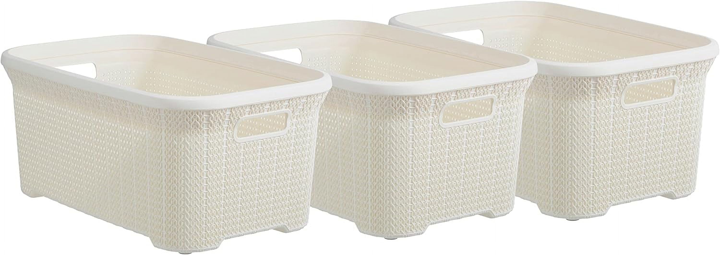 Plastic Laundry Basket Small Storage Hamper Basket, 3 Pack Cream Cloths ...