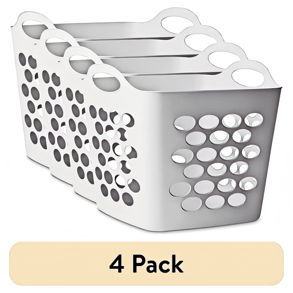 Plastic Laundry Hamper, Flexible Square Basket with Handles, Breathable Polyethylene, 4 Pack, 0.7 Bushel Capacity, 15.35 x 14.96 x 14.17 in