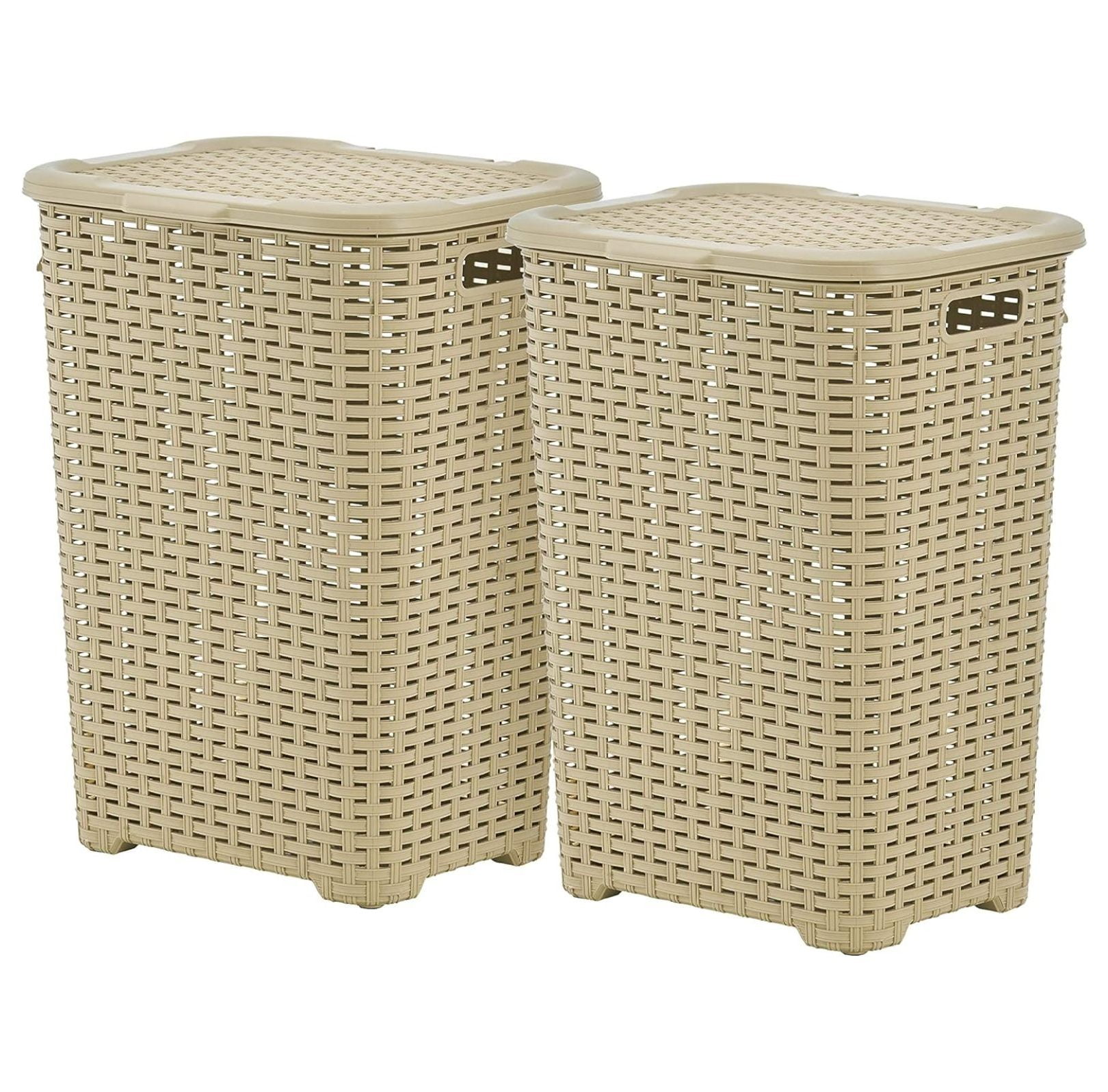 Plastic Laundry Hamper with Lid 2 Pack Laundry Hamper Basket, Beige