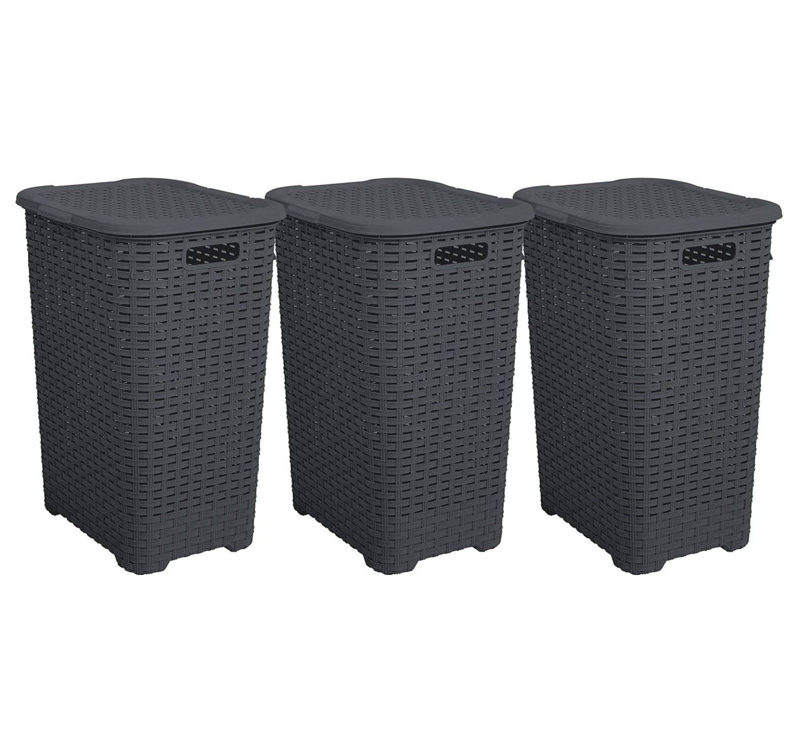 Plastic Laundry Hamper with Lid 3 Pack Laundry Hamper Basket, Grey Tall