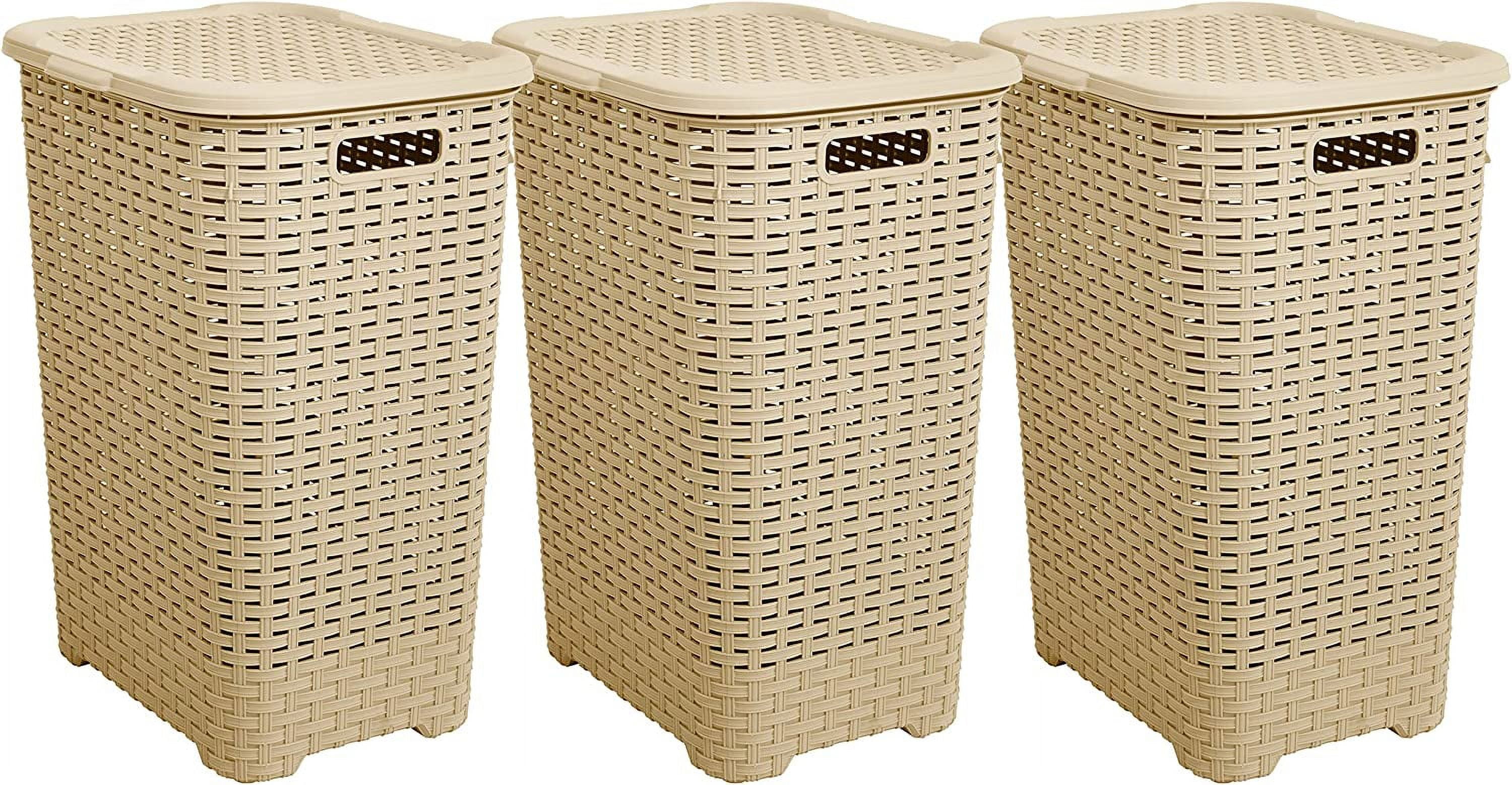 Plastic Laundry Hamper With Lid 3 Pack Laundry Hamper Basket, Beige