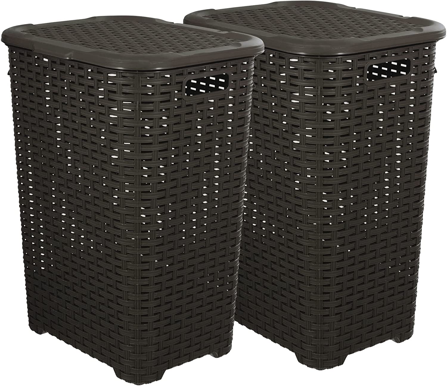 Plastic Laundry Hamper With Lid Laundry Hamper Basket, Brown 2 Pack