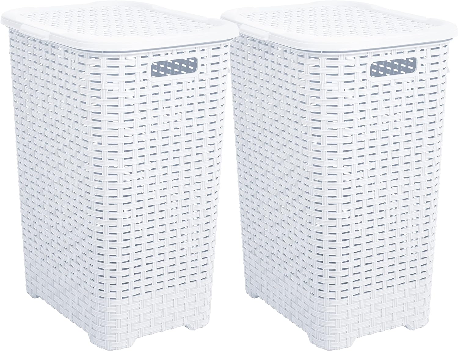 Plastic Laundry Hamper With Lid Laundry Hamper Basket, White 2 Pack
