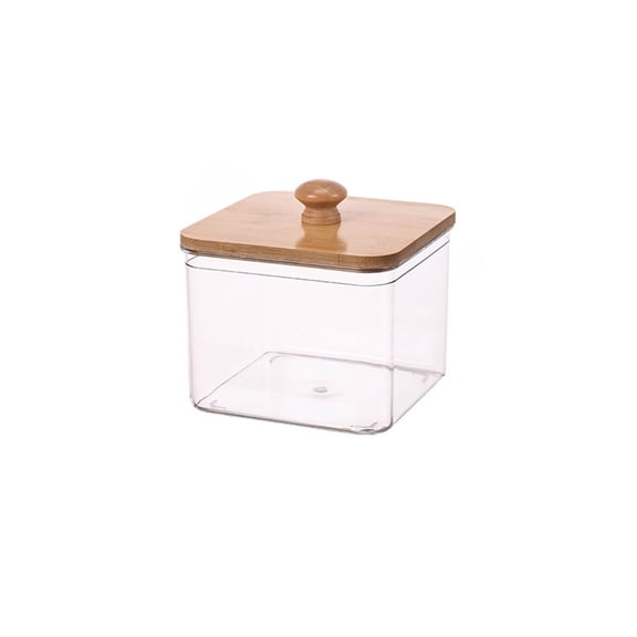 Plastic Laundry Pods Container with Lid, Clear Storage Bin with Bamboo Lid and Wood Handle, Small Laundry Detergent Storage Box for Laundry Room Kitchen Bathroom Organizer