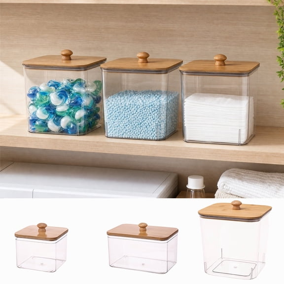 Plastic Laundry Pods Container with Lid - Laundry Detergent Storage Bin, organizer for Laundry Room Kitchen Bathroom, Clear, Ccwuwei