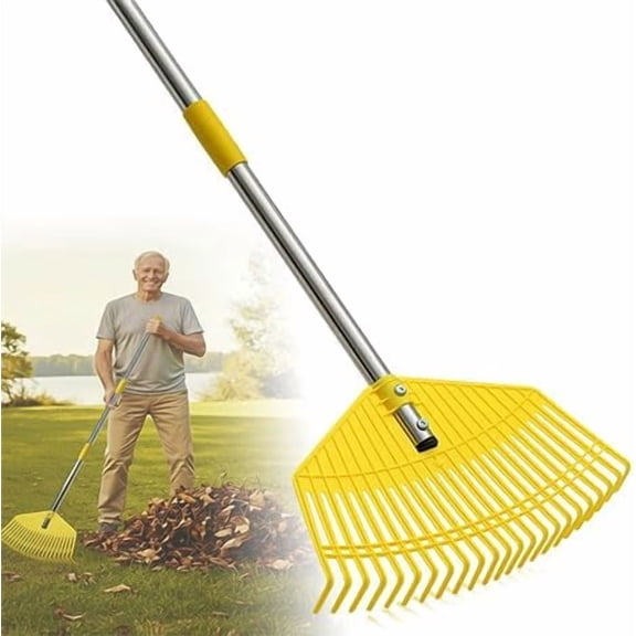 Plastic Leaf Rake for Lawns - Lightweight & Anti-Break Nylon Head, 16.5'' Wide Yard & Garden Rake for Leaves, Grass, Pine Needles, Adjustable Long Handle Easy Use for Women,Seniors,Kids