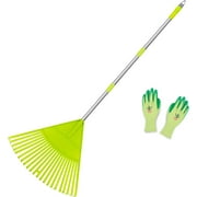 Plastic Leaf Rake Set, Garden Poly Shrub Rake with 56  Lightweight Stainless Steel Handle, Durable Plastic Head 22Tines & 15Tines