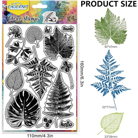 Plastic Leaves Veins Stains Clear Stamp Silicone Clear Stamps Transparent Handicraft Stamps for DIY Scrapbooking Photo Album Decorative Cards Making Leaf 6.3x4.3inch