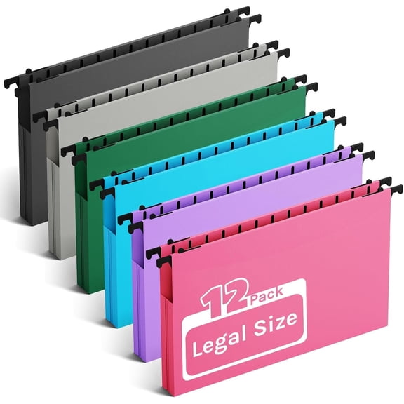 Plastic Legal Size File Folders,12 Pack Extra Capacity File Folders with Tabs,Heavy Duty 1" Expandable Legal Filing Cabinet Folders,File Frame File Organizer