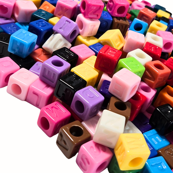 Plastic Letter Beads Square, Square Alphabet Beads for Crafts, Big Hole Beads for Bracelet, Gift for Beaders, 1500 pcs, 1 lb