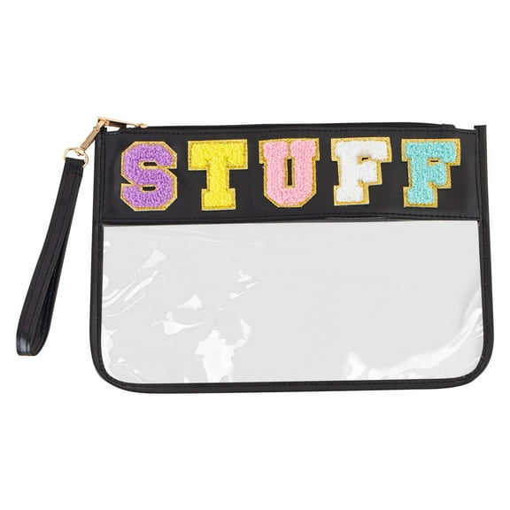 Plastic Letter Clear Zipper Pouch for Travel, Clear Cosmetic Bag, Makeup Travel Bag for Women Girls, Black
