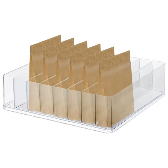 Plastic Clear Storage Box, Large 8-Compartment Organizer, Food Storage with Adjustable Dividers, 9.6 x 9.4 x 2.7 in
