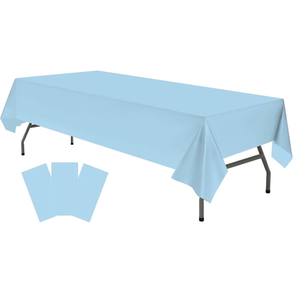 Plastic Light Sky Blue Tablecloths 3 Pack Disposable Table Covers 54" x 108" Powder lt Blue Table Cloths for Gender Reveal Parties Baby Shower Engagement Wedding, Fits 6 to 8 Foot Rectangle Tables