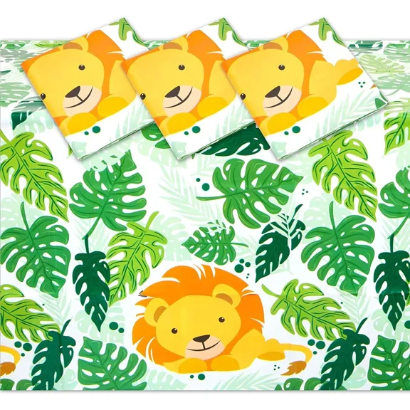 Plastic Lion Tablecloth For Safari Birthday Party Decorations (54 X 108 In, 3X)