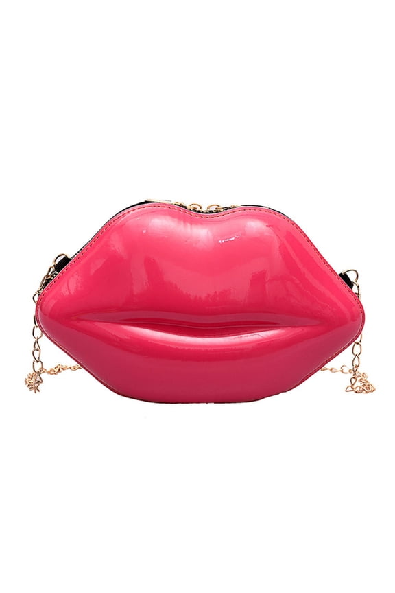 Plastic Lip Shape Crossbody Bag with Chain Small Shoulder Purse Zippered Handbag