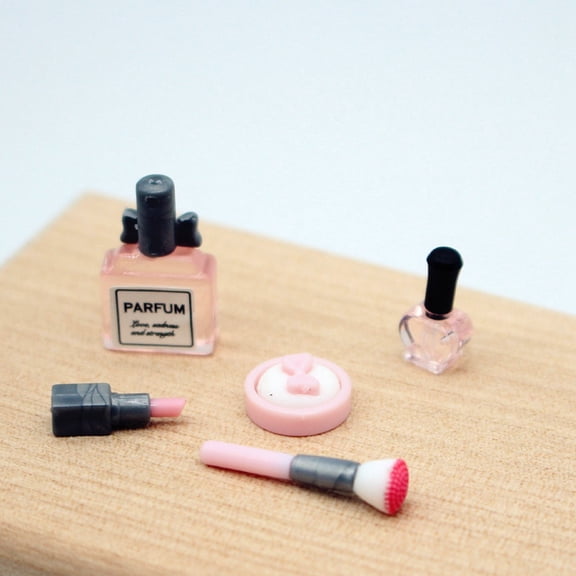 Plastic Lipstick Perfume Pressed Powder Brush Nail Polish Set Model Micro Landscape Dollhouse Accessories Pretending Prop Decorations