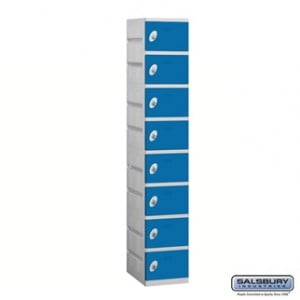 12" Wide Eight Tier Plastic Locker - 1 Wide - 6 Feet High - 18 Inches Deep - Blue - Assembled
