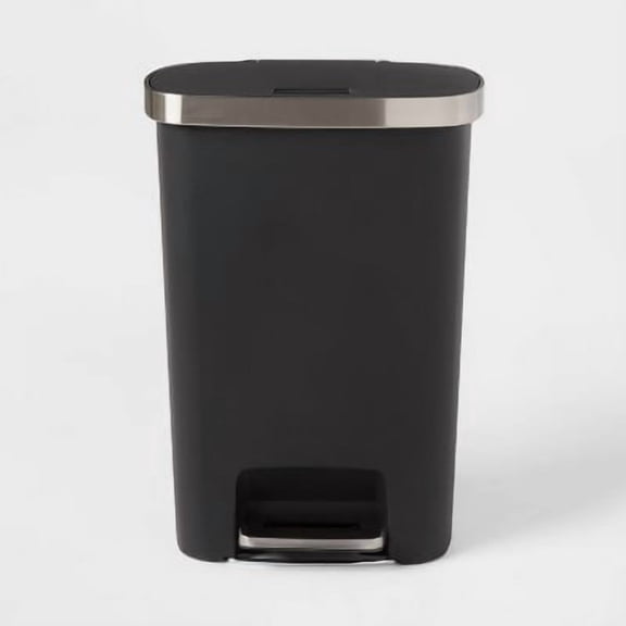 Plastic Locking Lid Step Trash Can Black - 13 Gallon Indoor Kitchen Garbage Can, Spot Clean, 25.6" Height