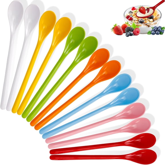 Plastic Long Handle Coffee Spoons, Colorful Mixing Spoon 7.8'' Iced Tea Stirring Spoons Reusable Cute Teaspoons for Ice Cream Sundae Cocktail Hot Chocolate Drinks (14)