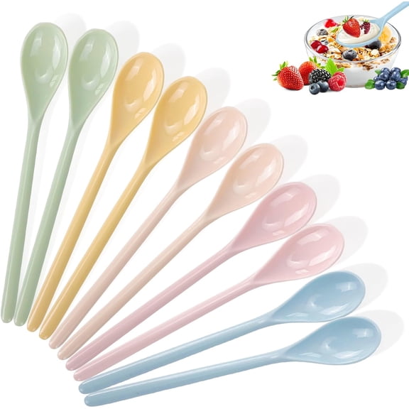 Plastic Long Handle Coffee Spoons, Colorful Mixing Spoon 7.8'' Iced Tea Stirring Spoons Reusable Cute Teaspoons for Ice Cream Sundae Cocktail Hot Chocolate Drinks (10)