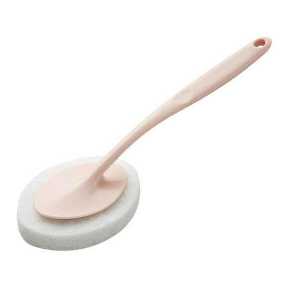 Plastic Long Handle Sponge Brush Household Kitchen Bathroom Sponge Scouring Pad Cleaning Brush Washing Scrubber (Pink)