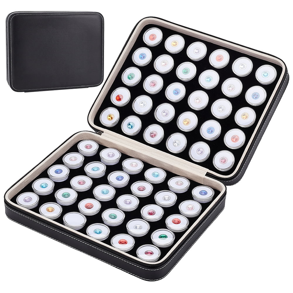 Plastic Loose Diamond Round Boxes Organizer Bags for Nail Art Small Items Loose Gems Storage with PU Leather Box White 20.5x25.7x6.8cm 60pcs/set diy