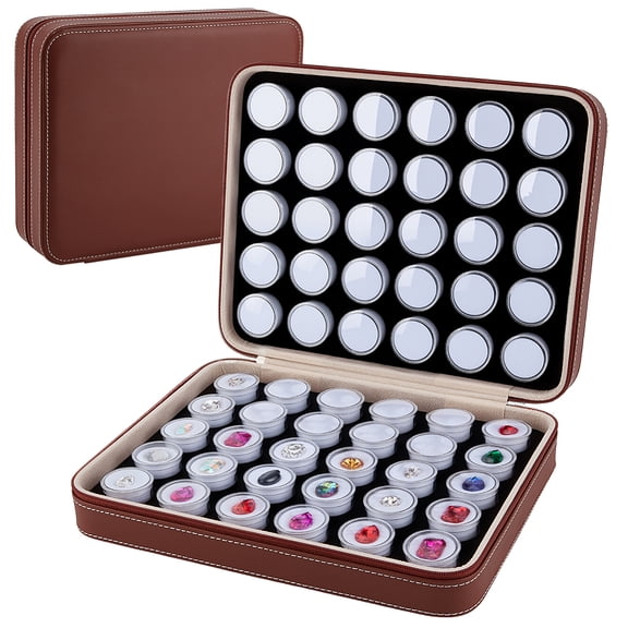 Plastic Loose Diamond Round Boxes Organizer Bags for Nail Art Small Items Loose Gems Storage with PU Leather Box White 20.5x25.7x6.8cm