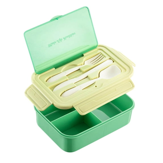 Plastic Lunch Box Fresh-keeping Box Microwave Oven Heating Sealed Thermal Insulation Bento Box Lunch Box with Tableware 8.07 x5.2 x2.76 Inches