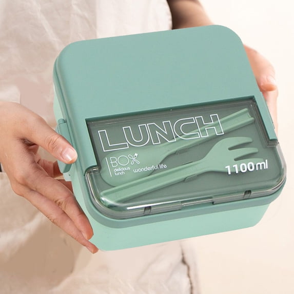Plastic Lunch Box with Sealed Compartments | Leak-Proof Microwave Safe Bento Container | Large Capacity | Cutlery Storage Included | Dishwasher Safe | 17x16x7.5cm | 1 Piece | Pink Green Blue
