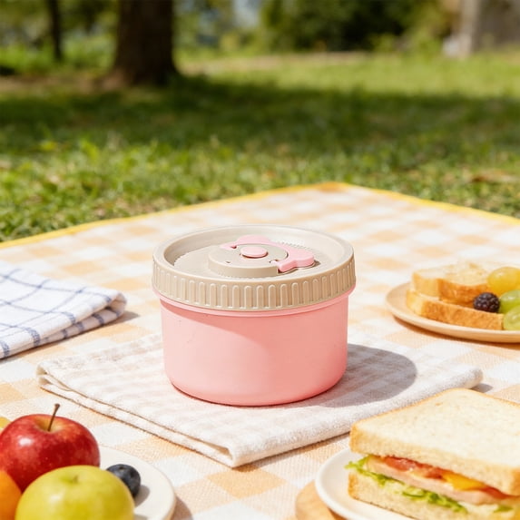 Plastic Lunch Boxes Large Capacity Insulated Lunch Box with Tote Bag Stainless Steel Portable Food Container Pink(1Pc) by JASKFLY
