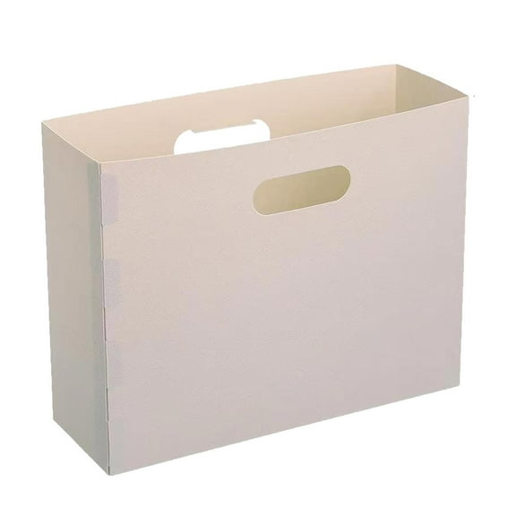Plastic Magazine File Holder,Folding Storage Basket Book Stand Box,Vertical Binder Storage Organizer for Desk,Sturdy Upright Desktop Magazine Organizer Folder Rack for Office Home (Beige)