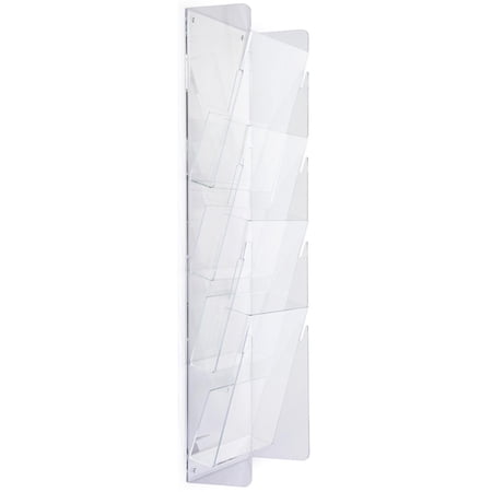 Plastic Magazine Racks 9-1/2"w x 27"h x 2”d Clear Acrylic Literature Holders – Catalog Displays Include Four Tiered Pockets (RM4)