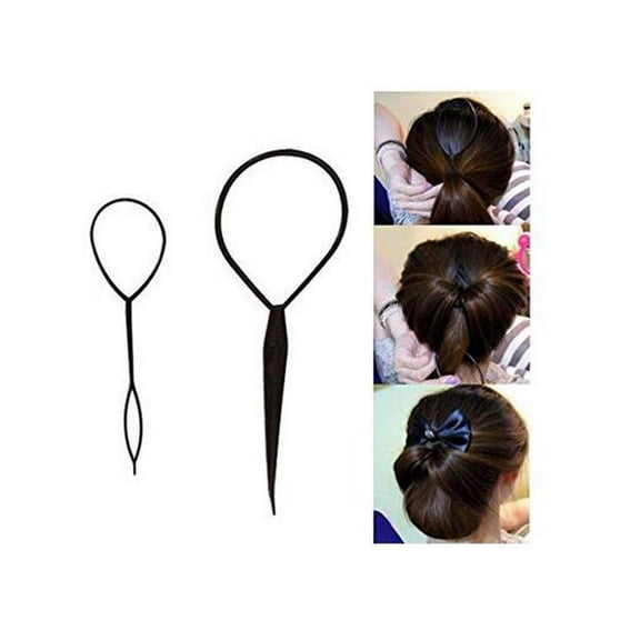 Plastic Magic Pull Hair Pin Clip Hair Braid Ponytail Maker Hair Accessories DIY Hair Styling Pony Tail Tool Black (2 pcs)