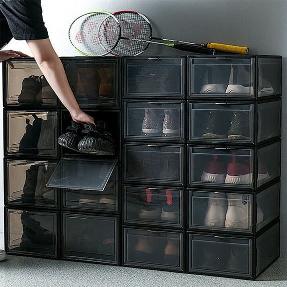 Plastic Magnetic Shoe Box, Pack of 10 Stackable Shoe Storage Boxes Sneaker Storage Bins Shoe Container Organizer