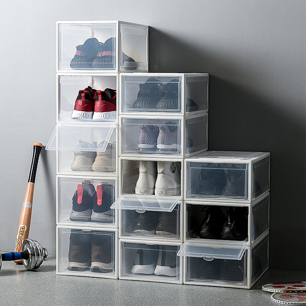 Plastic Shoe Box, Pack of 3 Stackable Shoe Storage Boxes