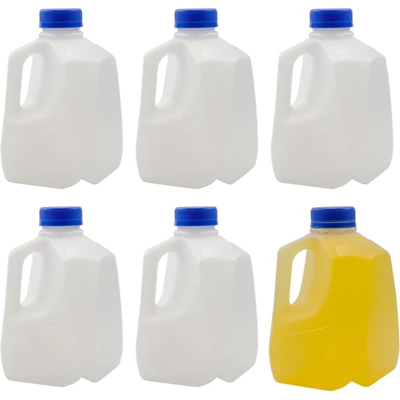 Plastic Mani Jugs 32 Oz (6 Pack) 1-Quart Bottles w/Caps for Juice, Water, Sports and Protein Drinks and Milk, BPA-Free Made in USA