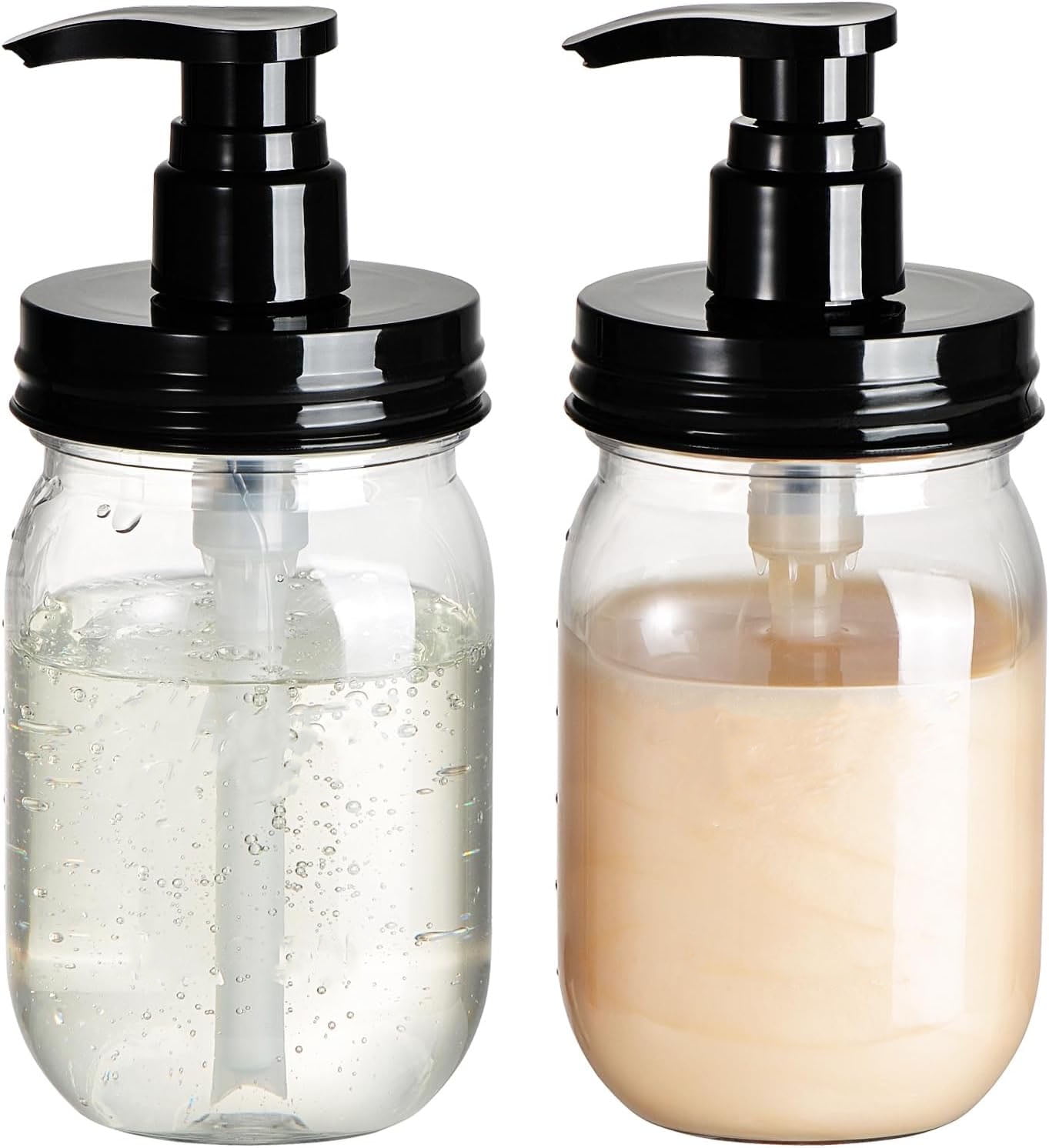 Plastic Mason Jar Soap Dispenser with Pump Lid,16OZ Refillable BPA-Free Hand Soap Dispenser Set with Cute Lables - Farmhouse Decor for Kitchen/Bathroom,Liquid Soap,Dish Soap, Lotion (2 Pack)