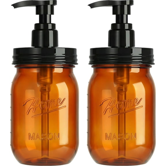 Plastic Mason Jar Soap Dispenser with Pump Lid,16OZ Refillable BPA-Free Hand Soap Dispenser Set with Cute Lables - Farmhouse Decor for Kitchen/Bathroom,Liquid Soap,Dish Soap, Lotion (2 Pack)