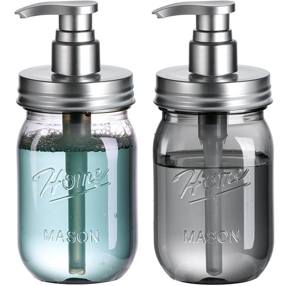 Plastic Mason Jar Soap Dispenser with Pump Lid,16OZ Refillable BPA-Free Hand Soap Dispenser Set with Cute Lables - Farmhouse Decor for Kitchen/Bathroom,Liquid Soap,Dish Soap, Lotion (2 Pack)
