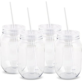 Smile: Mason Jar Mugs with Handle, multi COLORED Lids and Plastic  Straws. 16 Oz. Each. Old Fashion Drinking Glasses…
